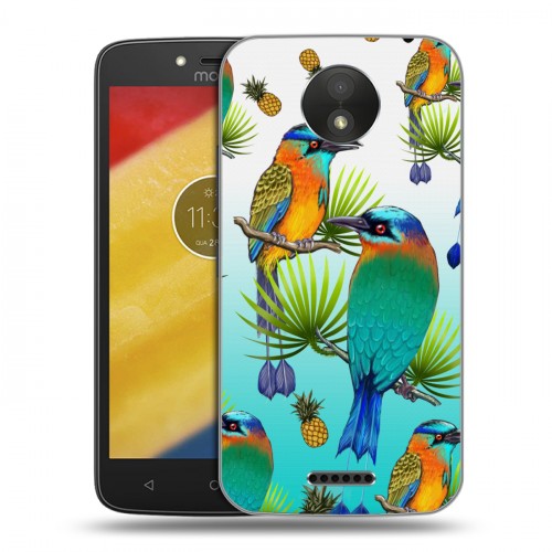 Дизайнерский пластиковый чехол для Motorola Moto C Plus Птицы и фрукты