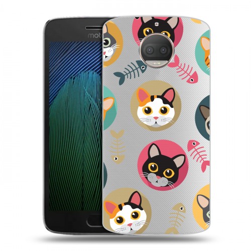 Полупрозрачный дизайнерский пластиковый чехол для Motorola Moto G5s Plus Прозрачные кошки