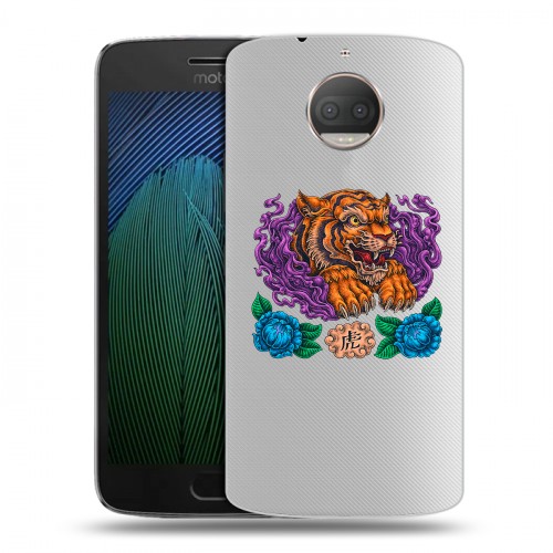 Полупрозрачный дизайнерский пластиковый чехол для Motorola Moto G5s Plus Прозрачный тигр
