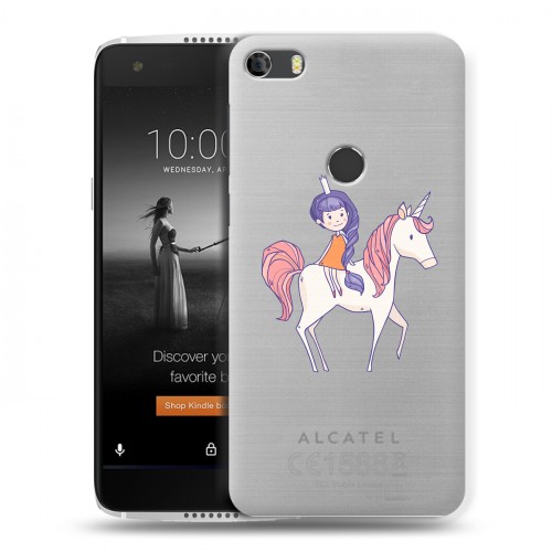 Полупрозрачный дизайнерский силиконовый чехол для Alcatel Idol 5S Прозрачные лошади и единороги 