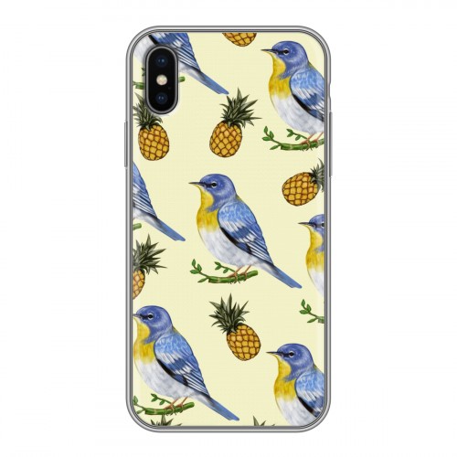 Дизайнерский силиконовый чехол для Iphone x10 Птицы и фрукты