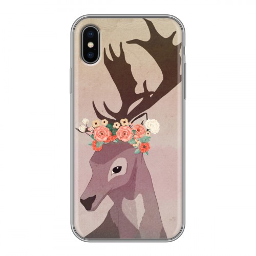 Дизайнерский силиконовый чехол для Iphone x10 Животные с цветами