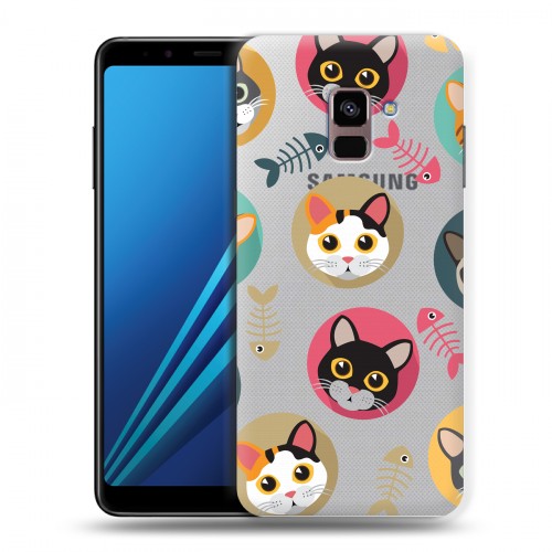 Полупрозрачный дизайнерский пластиковый чехол для Samsung Galaxy A8 Plus (2018) Прозрачные кошки