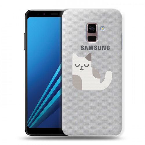 Полупрозрачный дизайнерский пластиковый чехол для Samsung Galaxy A8 Plus (2018) Прозрачные кошки