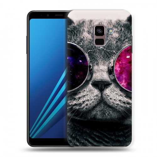 Дизайнерский пластиковый чехол для Samsung Galaxy A8 Plus (2018) Неоновый кот