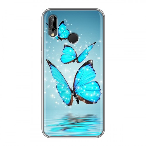 Дизайнерский силиконовый чехол для Huawei P20 Lite Бабочки голубые