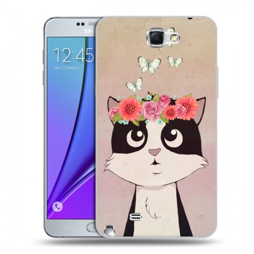Дизайнерский пластиковый чехол для Samsung Galaxy Note 2 Животные с цветами