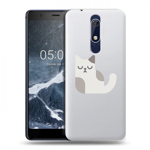 Полупрозрачный дизайнерский пластиковый чехол для Nokia 5.1 Прозрачные кошки