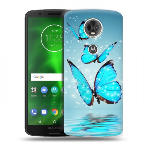 Дизайнерский пластиковый чехол для Motorola Moto E5 Plus Бабочки голубые