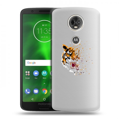 Полупрозрачный дизайнерский пластиковый чехол для Motorola Moto E5 Plus Прозрачные тигры