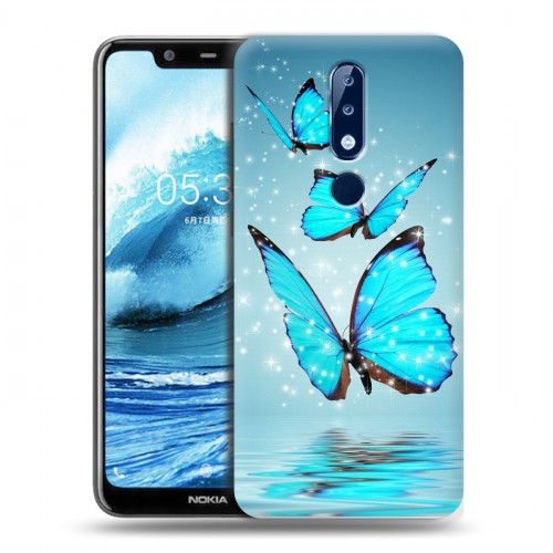 Дизайнерский силиконовый чехол для Nokia 5.1 Plus Бабочки голубые