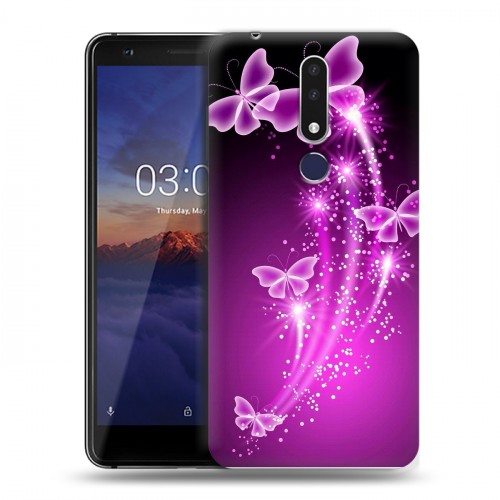 Дизайнерский силиконовый чехол для Nokia 3.1 Plus Бабочки фиолетовые