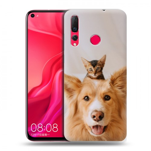 Дизайнерский пластиковый чехол для Huawei Nova 4 Собака и котенок