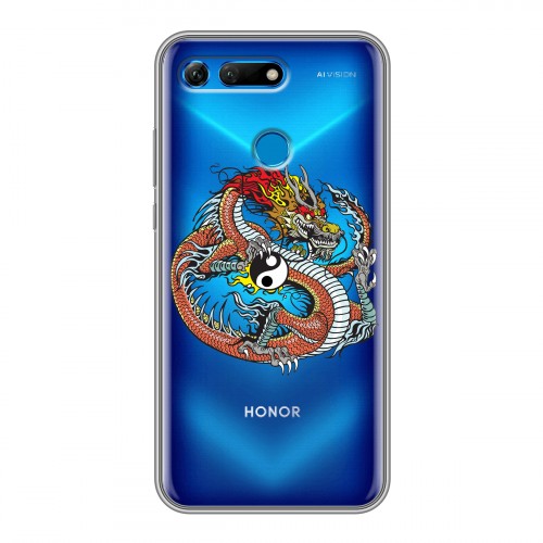Полупрозрачный дизайнерский пластиковый чехол для Huawei Honor View 20 Прозрачные Драконы