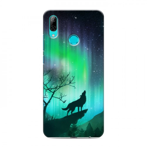 Дизайнерский пластиковый чехол для Huawei P Smart (2019) Северное сияние и волк