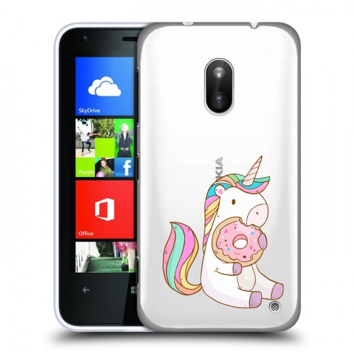 Полупрозрачный дизайнерский пластиковый чехол для Nokia Lumia 620 Единорог и пончик