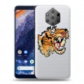 Полупрозрачный дизайнерский пластиковый чехол для Nokia 9 PureView Прозрачные тигры