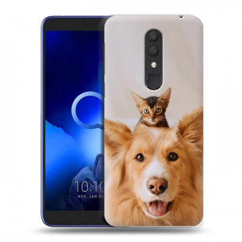 Дизайнерский пластиковый чехол для Alcatel 1X (2019) Собака и котенок