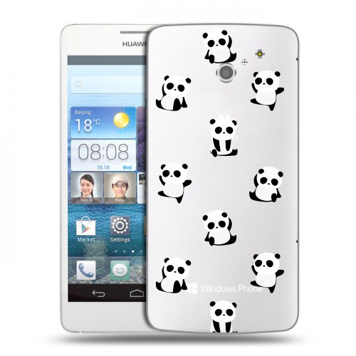 Полупрозрачный дизайнерский пластиковый чехол для Huawei Ascend D2 Прозрачные панды 
