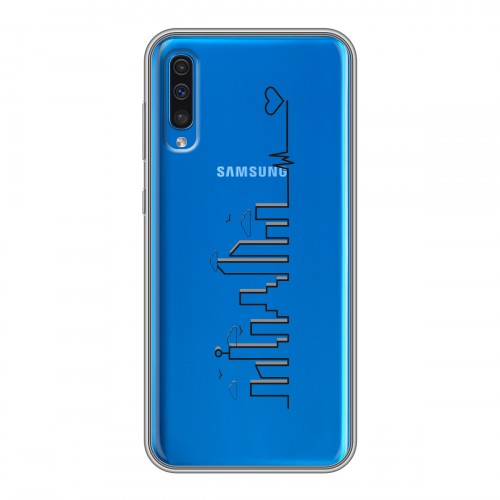Полупрозрачный дизайнерский пластиковый чехол для Samsung Galaxy A50 Прозрачные города