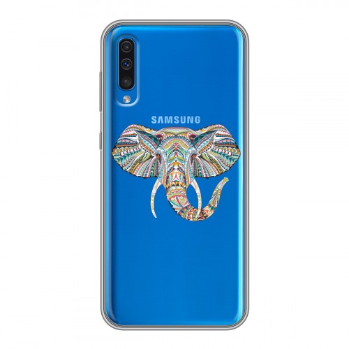 Полупрозрачный дизайнерский силиконовый чехол для Samsung Galaxy A50 Прозрачные слоны