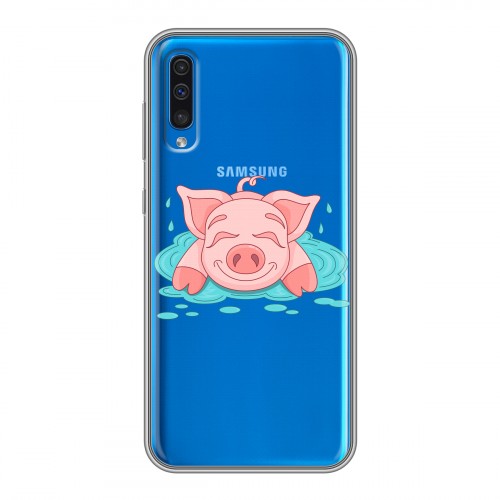 Полупрозрачный дизайнерский силиконовый с усиленными углами чехол для Samsung Galaxy A50 Прозрачные свинки