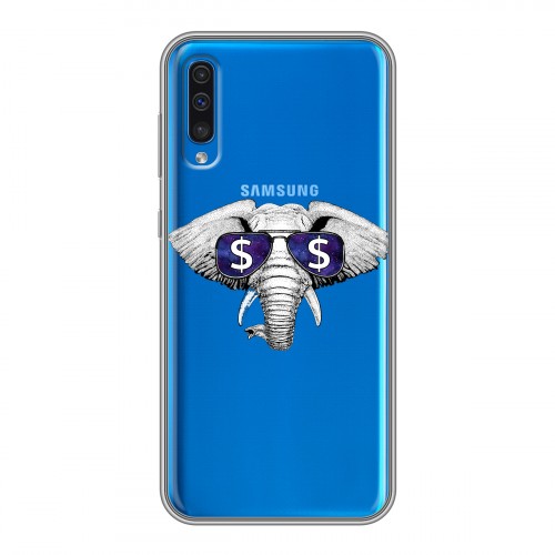 Полупрозрачный дизайнерский пластиковый чехол для Samsung Galaxy A50 Прозрачные слоны