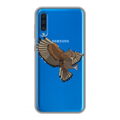 Полупрозрачный дизайнерский пластиковый чехол для Samsung Galaxy A50 Прозрачные совы