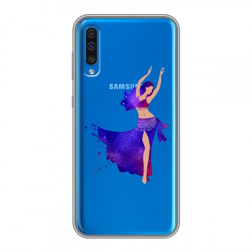 Полупрозрачный дизайнерский пластиковый чехол для Samsung Galaxy A50 Прозрачные танцоры 