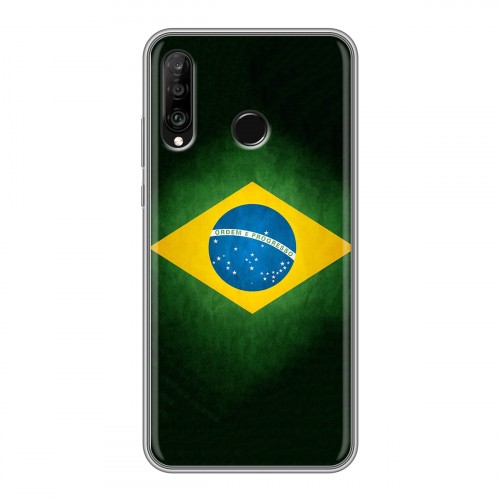 Дизайнерский силиконовый с усиленными углами чехол для Huawei P30 Lite Флаг Бразилии