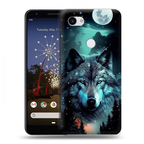 Дизайнерский пластиковый чехол для Google Pixel 3a XL Волк и луна