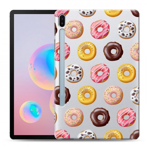 Полупрозрачный дизайнерский силиконовый с усиленными углами чехол для Samsung Galaxy Tab S6 Прозрачные пончики