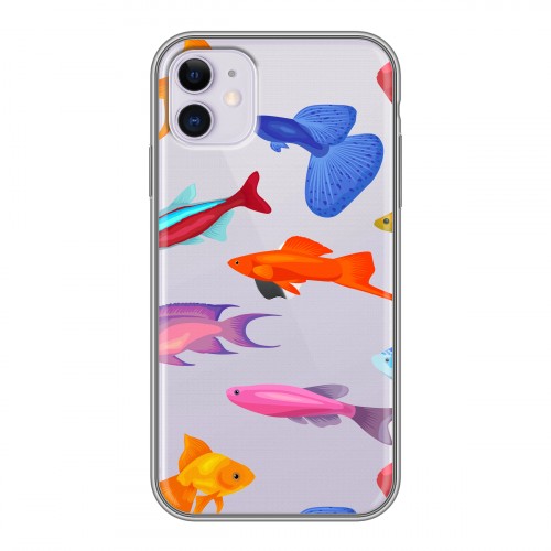 Полупрозрачный дизайнерский пластиковый чехол для Iphone 11 Прозрачные рыбы