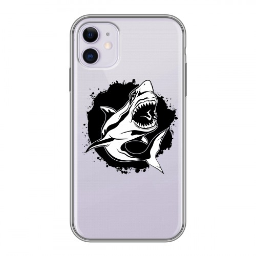 Полупрозрачный дизайнерский силиконовый чехол для Iphone 11 Прозрачные акулы