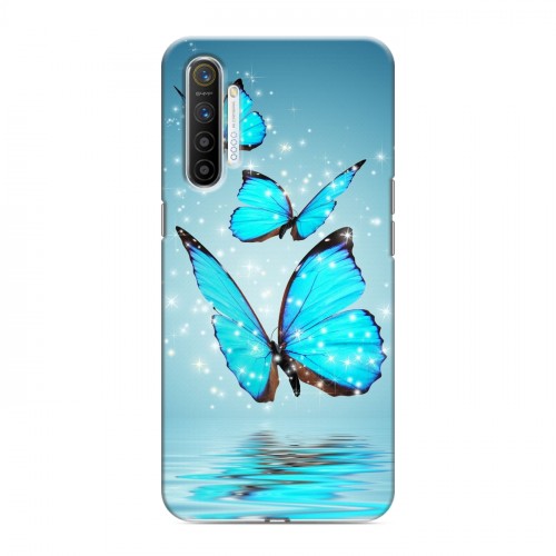 Дизайнерский силиконовый с усиленными углами чехол для Realme XT Бабочки голубые