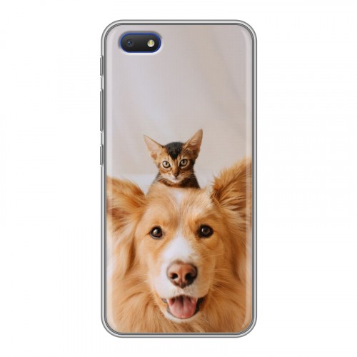 Дизайнерский пластиковый чехол для Alcatel 1V (2019) Собака и котенок