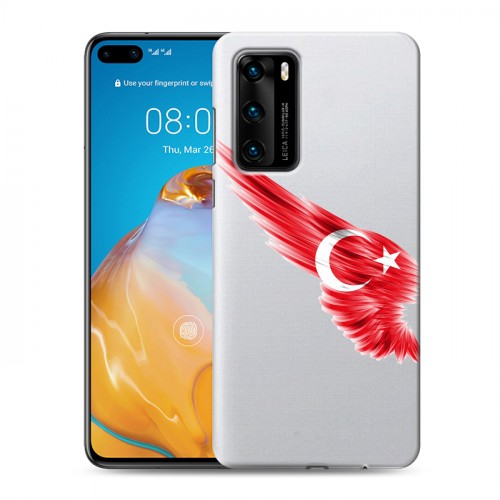 Полупрозрачный дизайнерский пластиковый чехол для Huawei P40 Флаг Турции