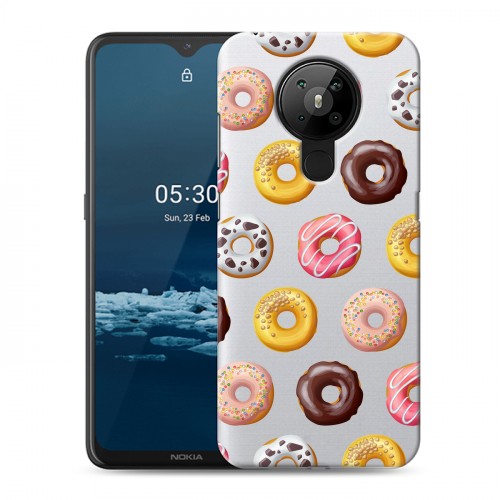 Полупрозрачный дизайнерский пластиковый чехол для Nokia 5.3 Прозрачные пончики