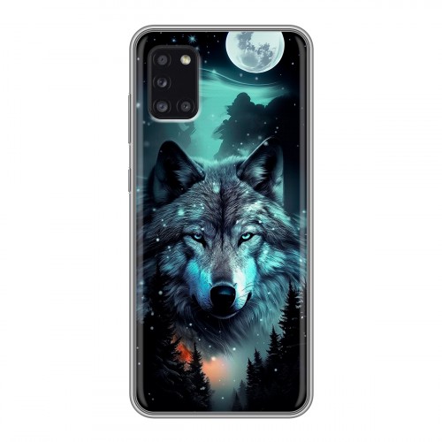 Дизайнерский силиконовый чехол для Samsung Galaxy A31 Волк и луна