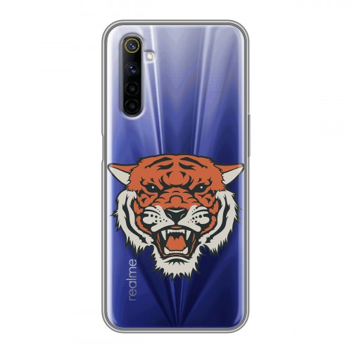 Полупрозрачный дизайнерский силиконовый чехол для Realme 6 Прозрачные тигры