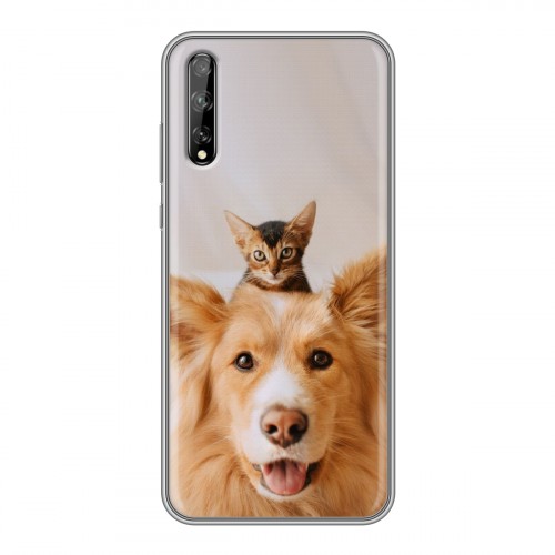 Дизайнерский силиконовый чехол для Huawei Y8p Собака и котенок