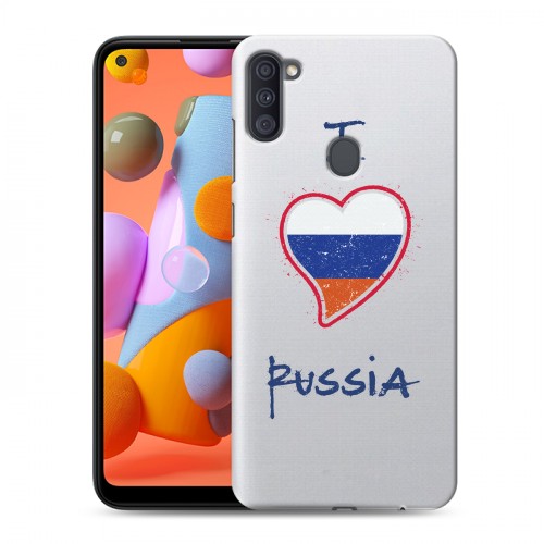 Полупрозрачный дизайнерский силиконовый с усиленными углами чехол для Samsung Galaxy A11 Российский флаг