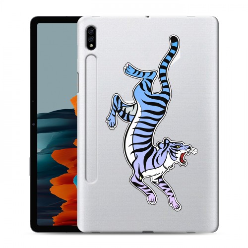Дизайнерский силиконовый чехол для Samsung Galaxy Tab S7 Прозрачные леопарды