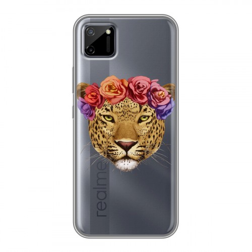 Полупрозрачный дизайнерский силиконовый чехол для Realme C11 Прозрачные леопарды