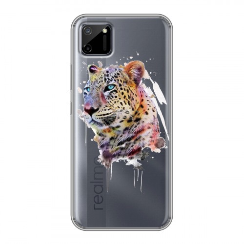 Полупрозрачный дизайнерский силиконовый чехол для Realme C11 Прозрачные леопарды