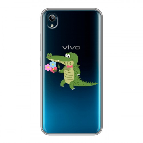 Полупрозрачный дизайнерский силиконовый с усиленными углами чехол для Vivo Y91C Прозрачные крокодилы