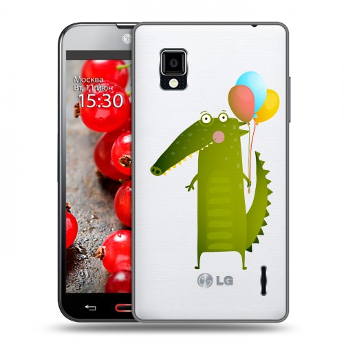 Полупрозрачный дизайнерский пластиковый чехол для LG Optimus G Прозрачные крокодилы