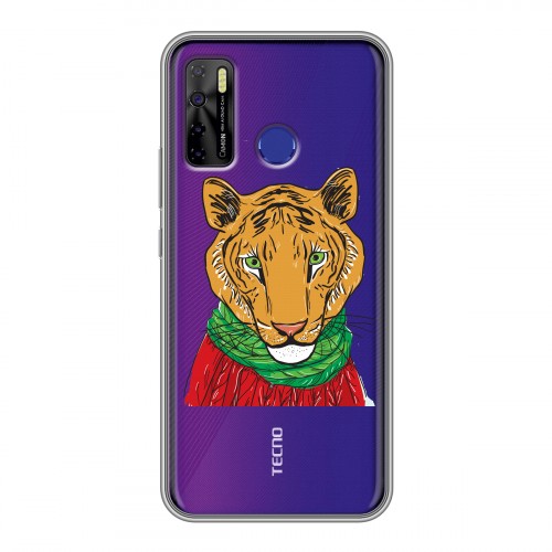 Полупрозрачный дизайнерский пластиковый чехол для Tecno Camon 15 Прозрачные тигры