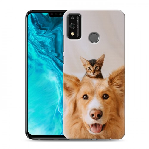 Дизайнерский силиконовый чехол для Huawei Honor 9X Lite Собака и котенок