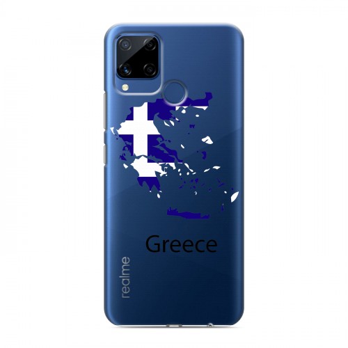 Полупрозрачный дизайнерский пластиковый чехол для Realme C15 флаг греции